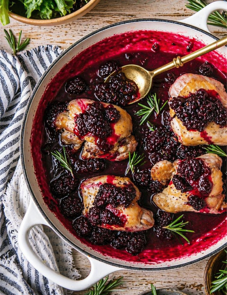 Blackberry Balsamic Chicken with Whipped Goat Cheese & Roasted Vegetables